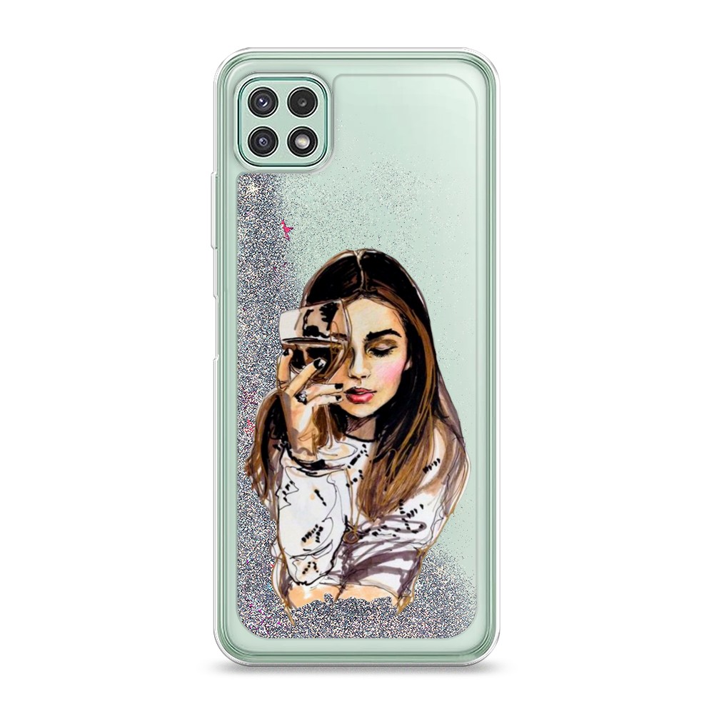 

Жидкий чехол с блестками "Розовая сакура" на Samsung Galaxy A22