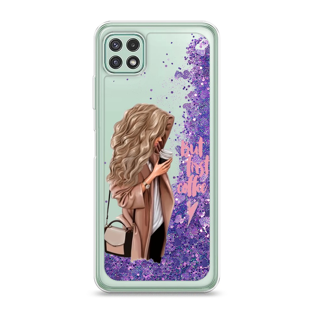 

Жидкий чехол с блестками "Розовая сакура" на Samsung Galaxy A22, Розовая сакура