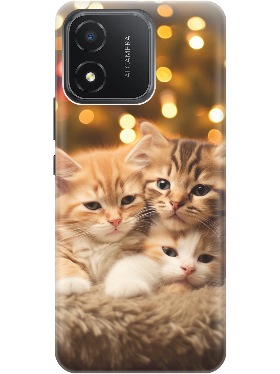 

Чехол на Honor X5 силиконовый с принтом "Новогодние котики", Бежевый;желтый, 20000029