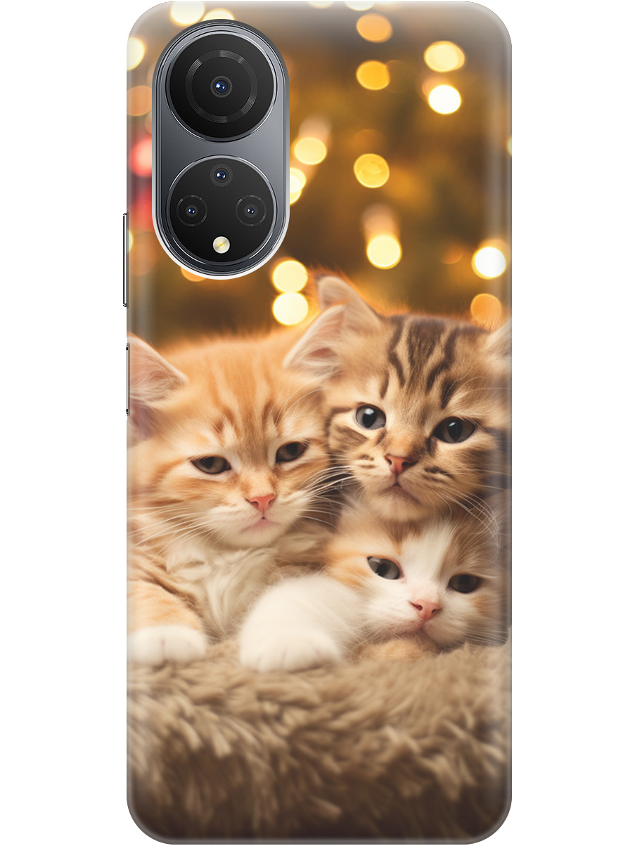 

Чехол на Honor X7 силиконовый с принтом "Новогодние котики", Бежевый;желтый, 20000402