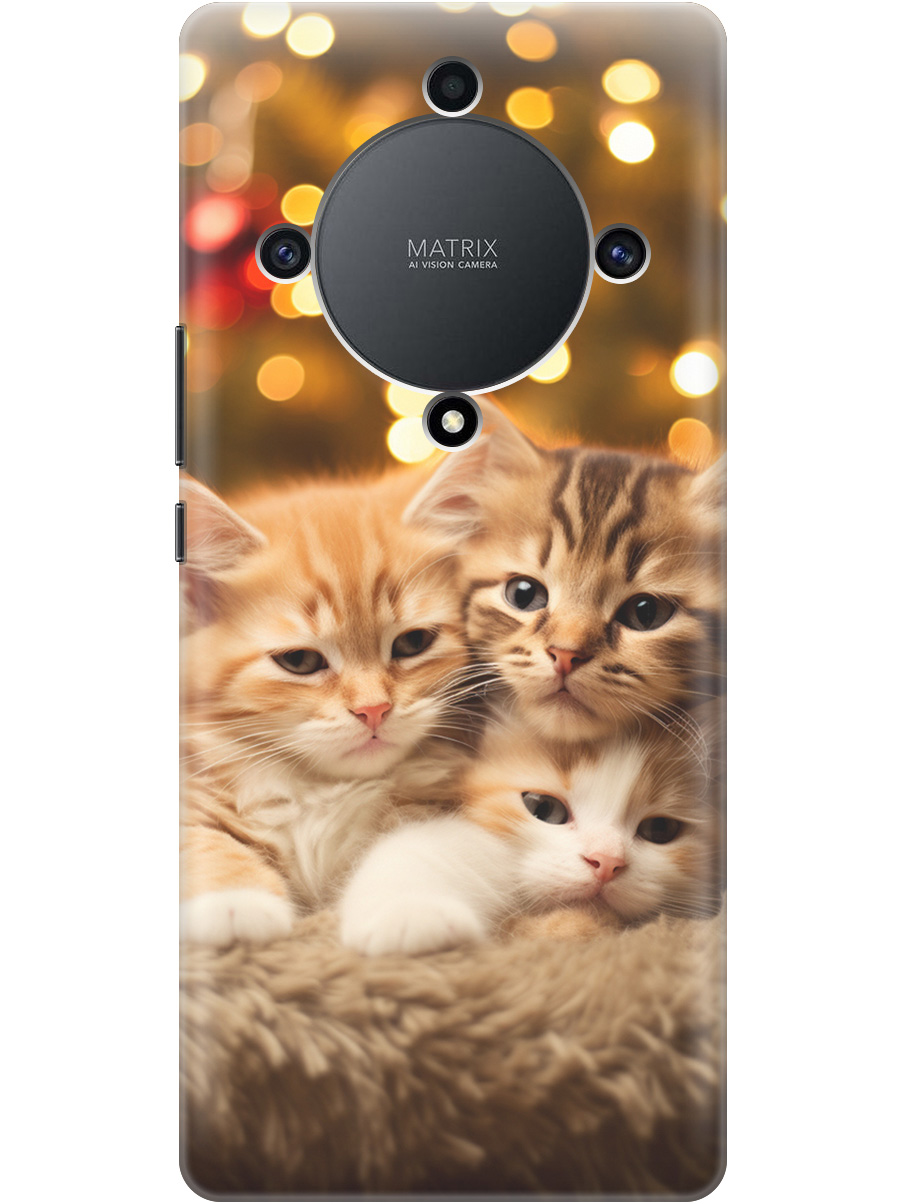 

Чехол на Honor X9a силиконовый с принтом "Новогодние котики", Бежевый;желтый, 20000555