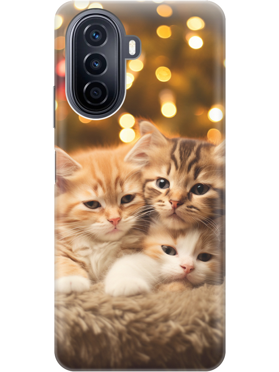 

Чехол на Huawei nova Y70 силиконовый с принтом "Новогодние котики", Бежевый;желтый, 20000923