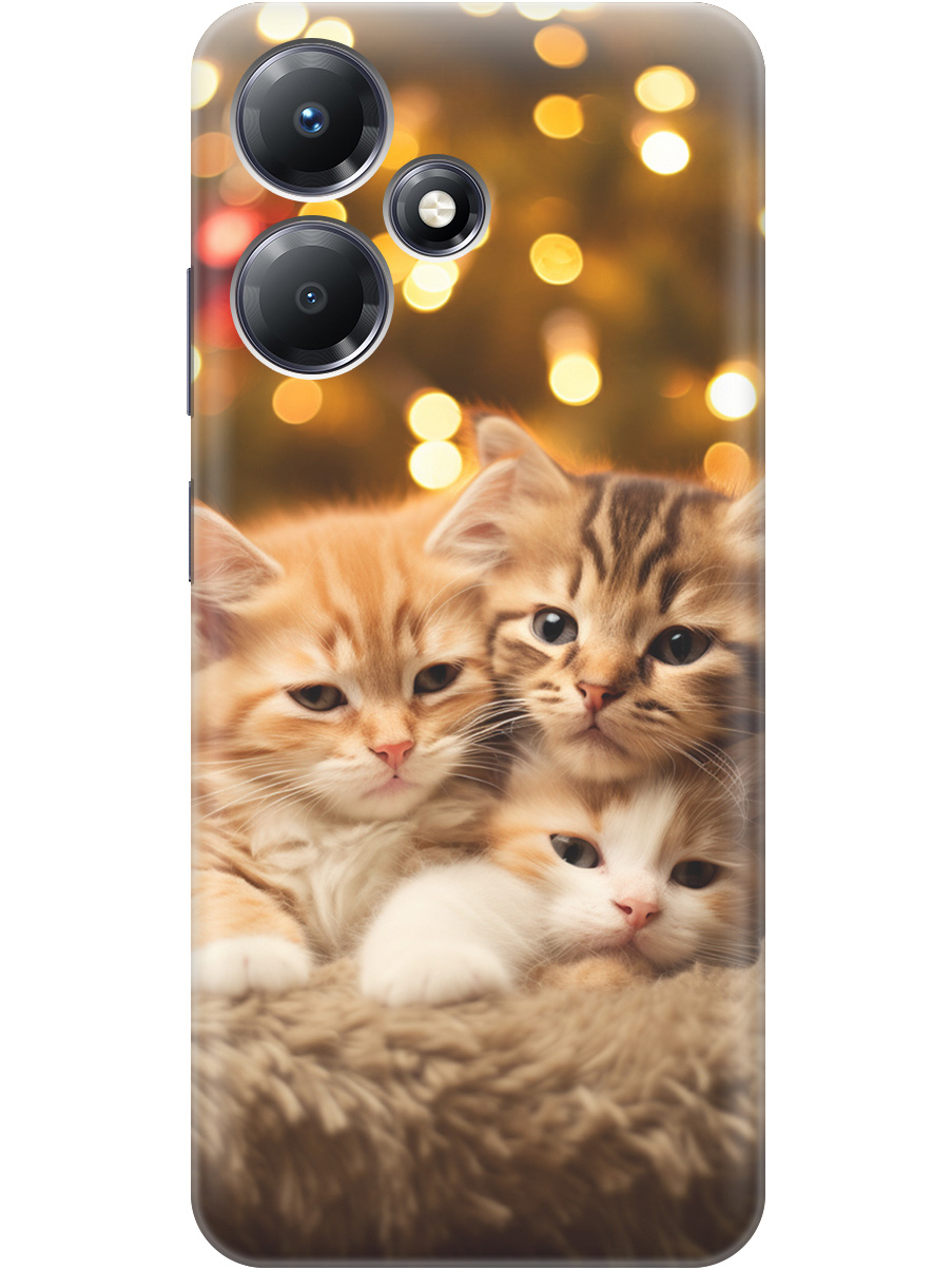 

Чехол на Infinix Hot 30 Play силиконовый с принтом "Новогодние котики", Бежевый;желтый, 20000053
