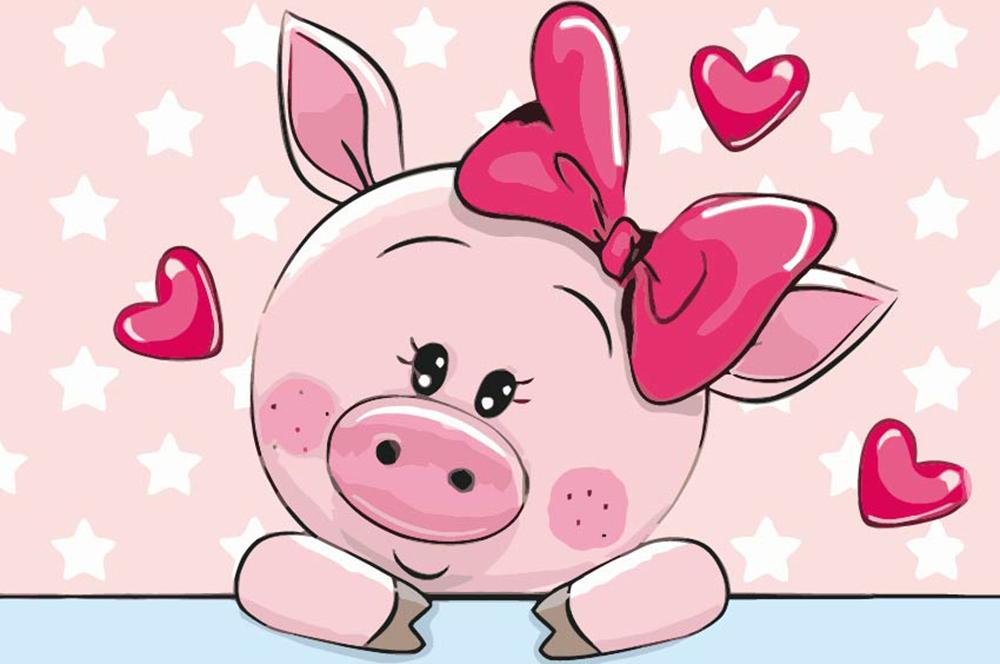 Картина по номерам Цветной Влюбленная свинка, 20x30 см