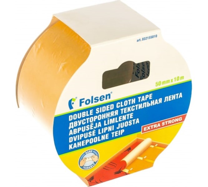 

Клейкая лента двусторонняя Folsen 50 мм х 10 м на текстильной основе прозрачная