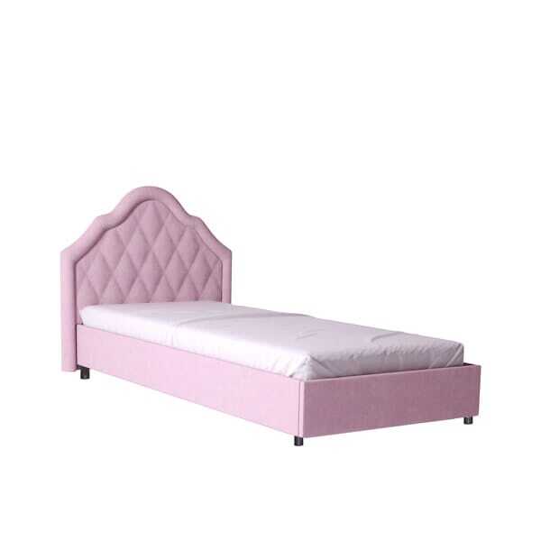 Кровать 900х2000 Принцесса лиственница белая/омела глнец металлик/ткань розовая