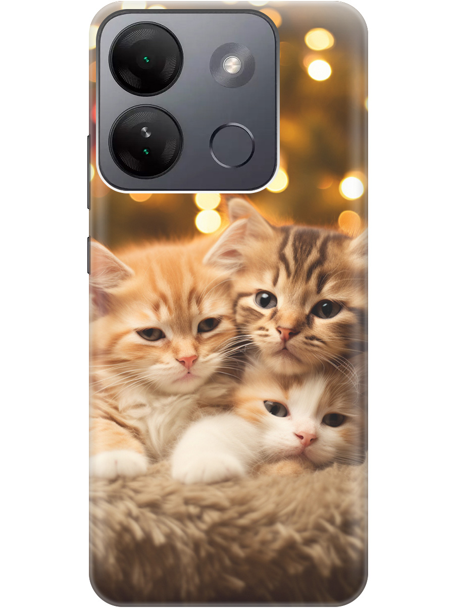 

Чехол на Infinix Smart 7 HD силиконовый с принтом "Новогодние котики", Бежевый;желтый, 20000208