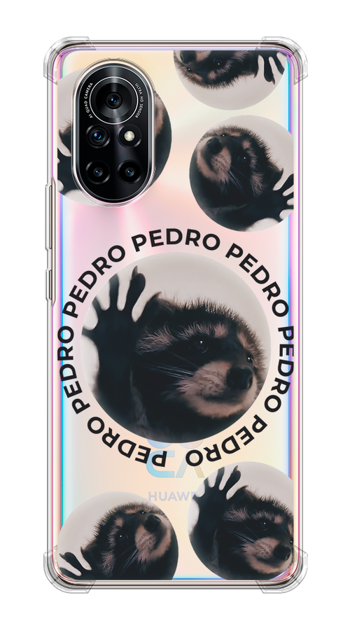 

Чехол на Honor V40 Lite/Huawei Nova 8 "Pedro енот", Черный;бежевый;прозрачный, 6105150-1
