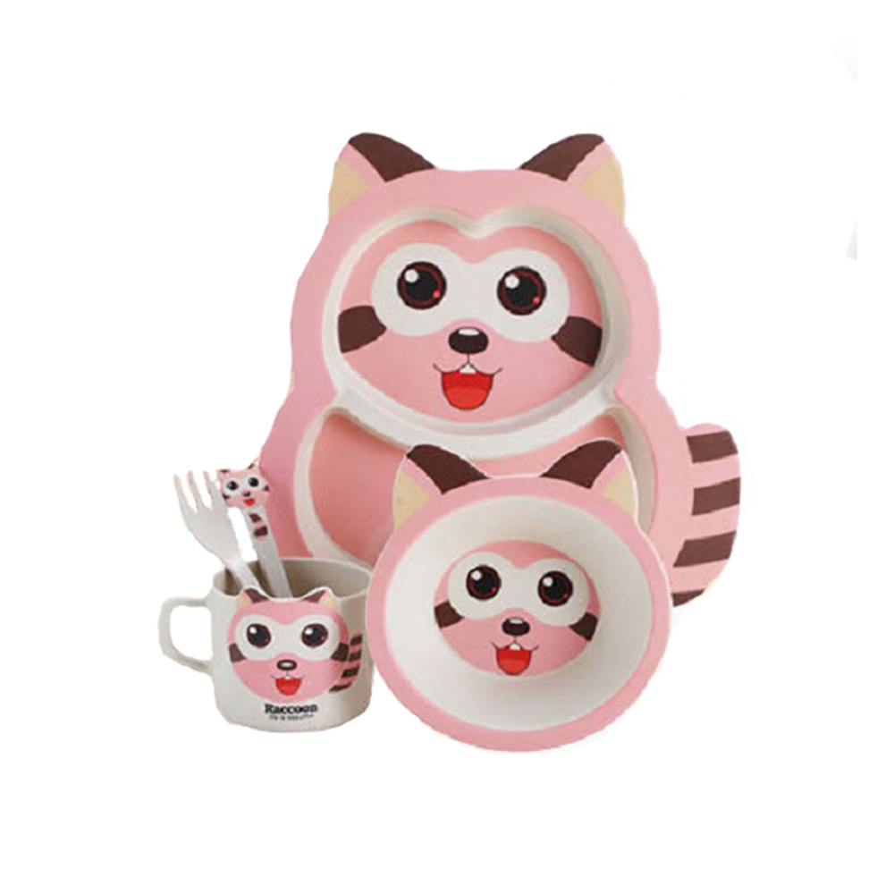фото Набор посуды baby fox енот розовый, 5 предметов