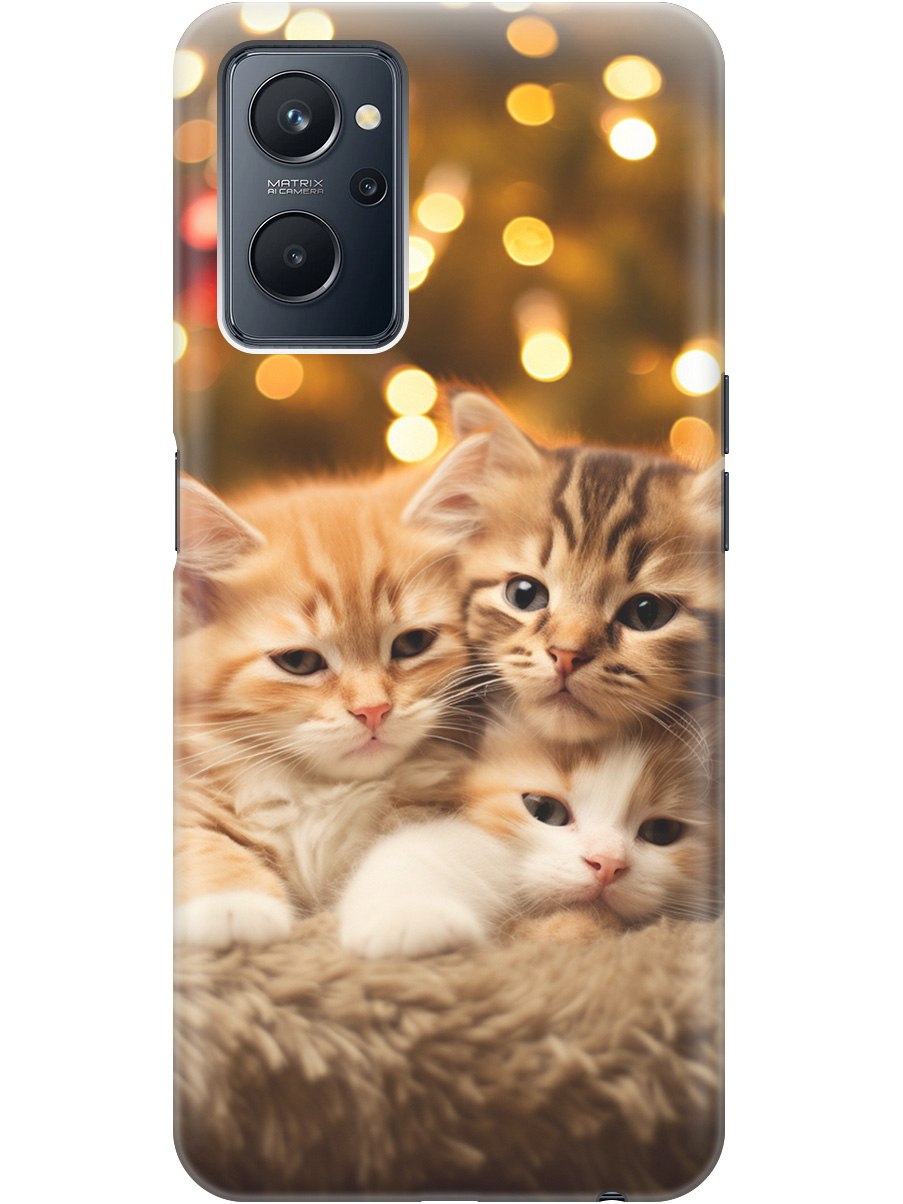 

Чехол на Realme 9i силиконовый с принтом "Новогодние котики", Бежевый;желтый, 20000813