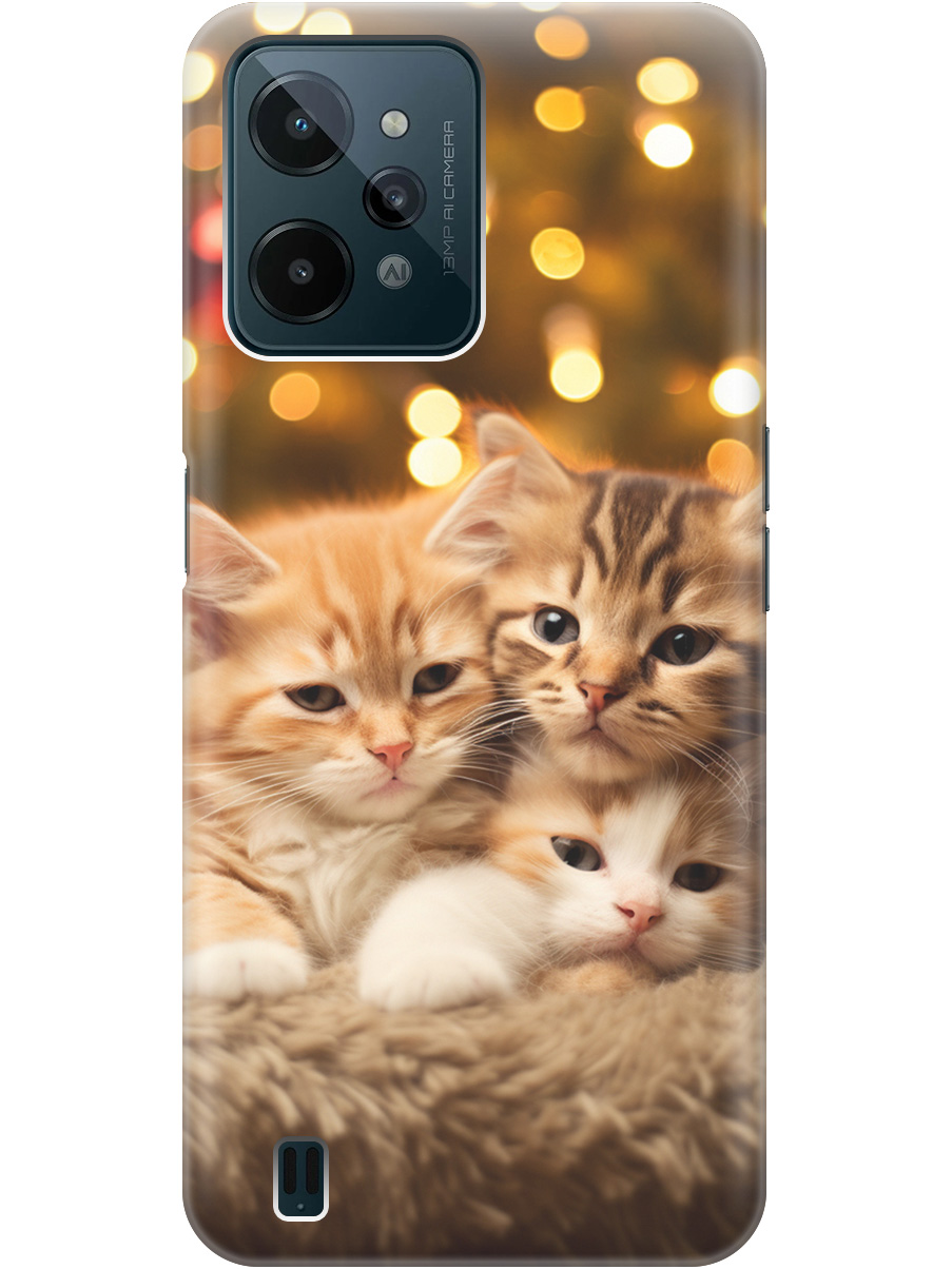 

Чехол на realme C31 силиконовый с принтом "Новогодние котики", Бежевый;желтый, 20000578
