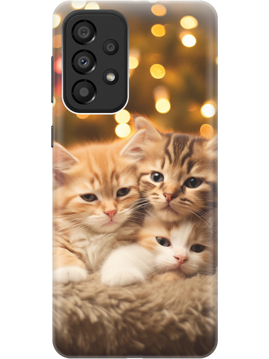 

Чехол на Samsung Galaxy A33 5G силиконовый с принтом "Новогодние котики", Бежевый;желтый, 20000681