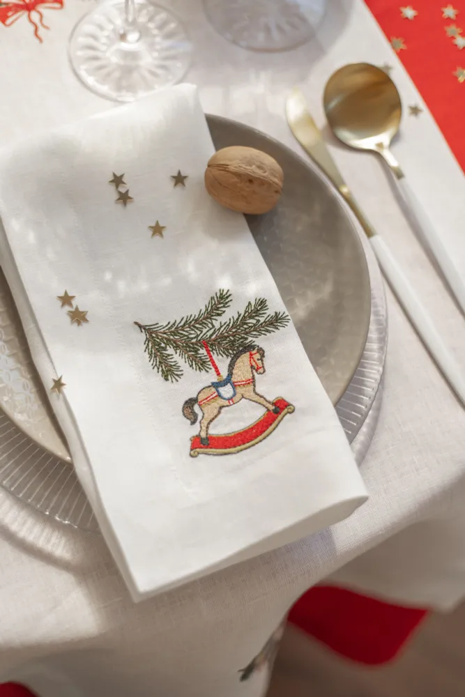 

Салфетки Larsa Home льняные с вышивкой, Белый