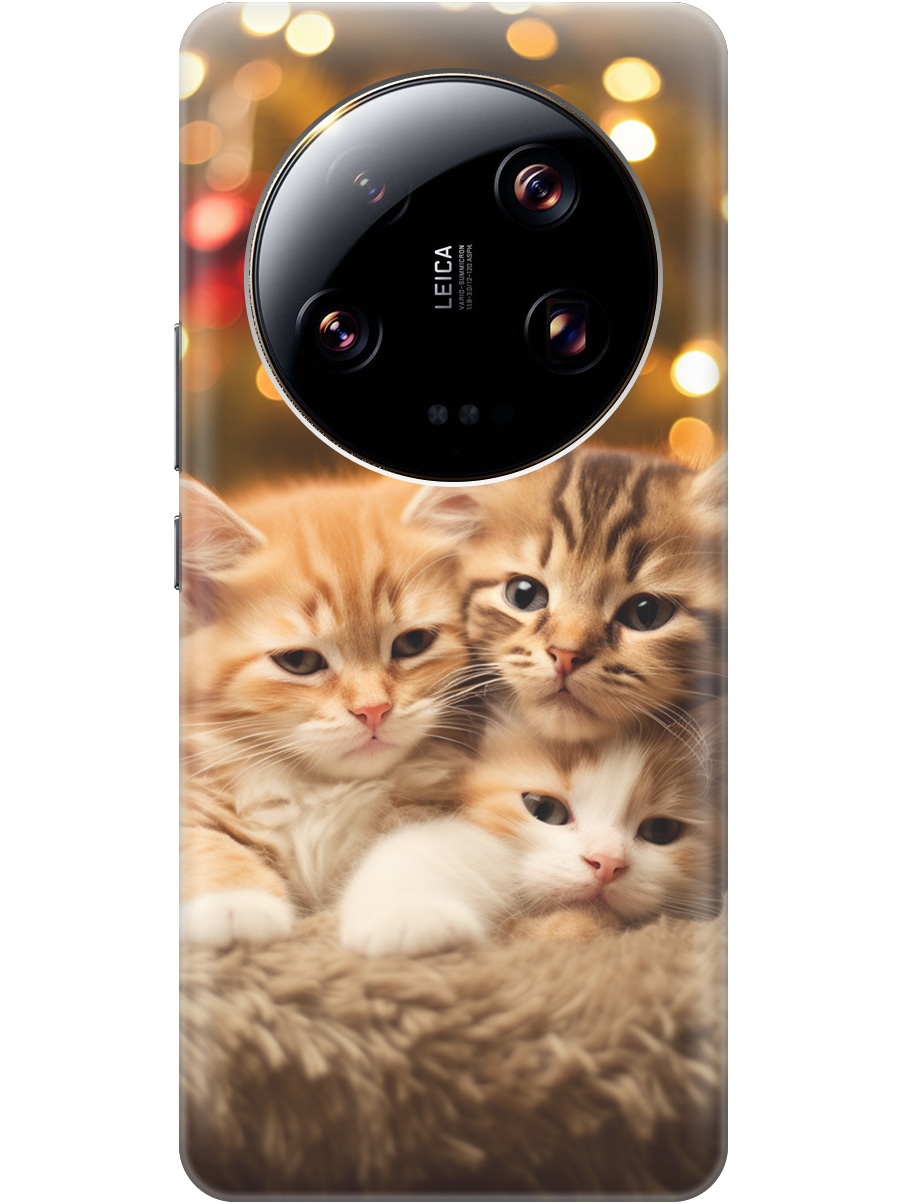 

Чехол на Xiaomi 13 Ultra силиконовый с принтом "Новогодние котики", Бежевый;желтый, 20000112