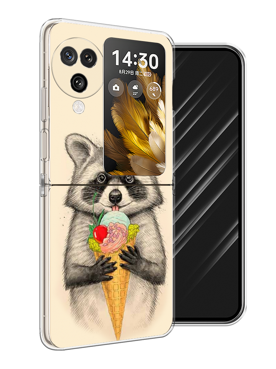 

Чехол Awog на Oppo Find N3 Flip "Енот с мороженым", Бежевый;серый, 2517250-1