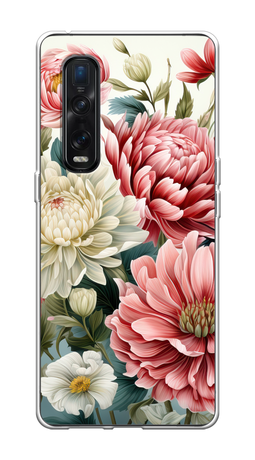 

Чехол на Oppo Find X2 Pro "Садовые цветы рисунок", Розовый;зеленый;белый, 253350-1