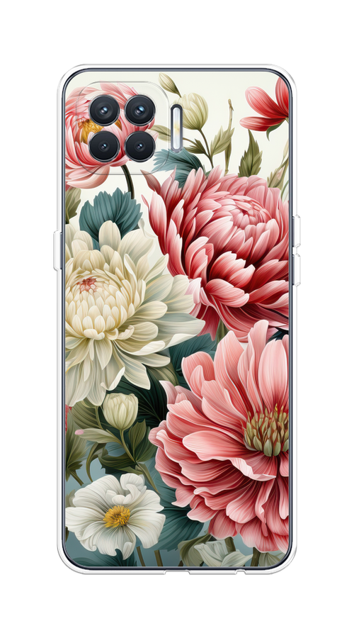 

Чехол на Oppo Reno 4 Lite/A93 "Садовые цветы рисунок", Розовый;зеленый;белый, 254550-1