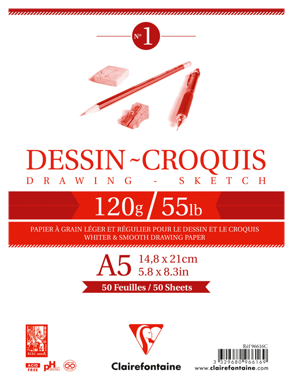 

Блокнот для черчения и рисования Clairefontaine Dessin Croquis А5 50 л