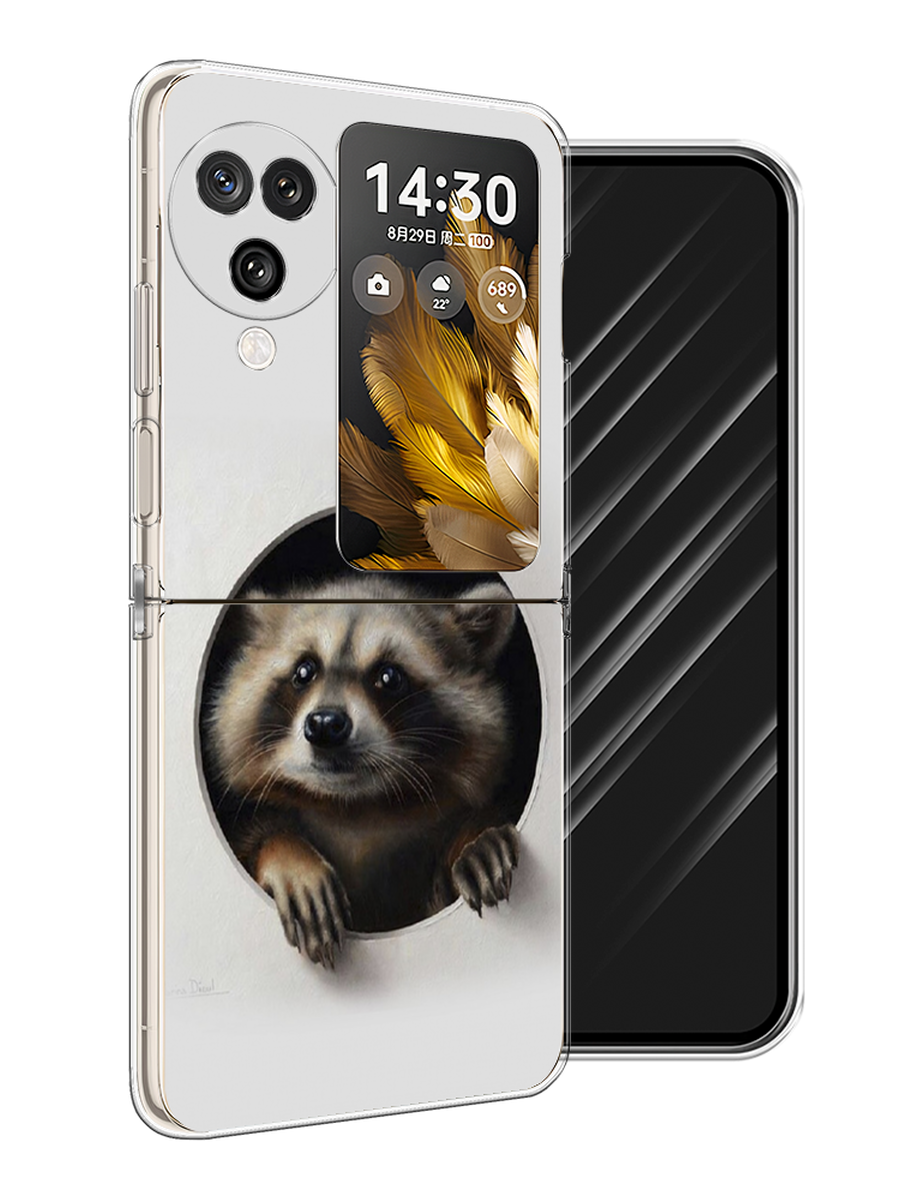 

Чехол Awog на Oppo Find N3 Flip "Любопытный енот", Коричневый;черный;белый, 2517250-1