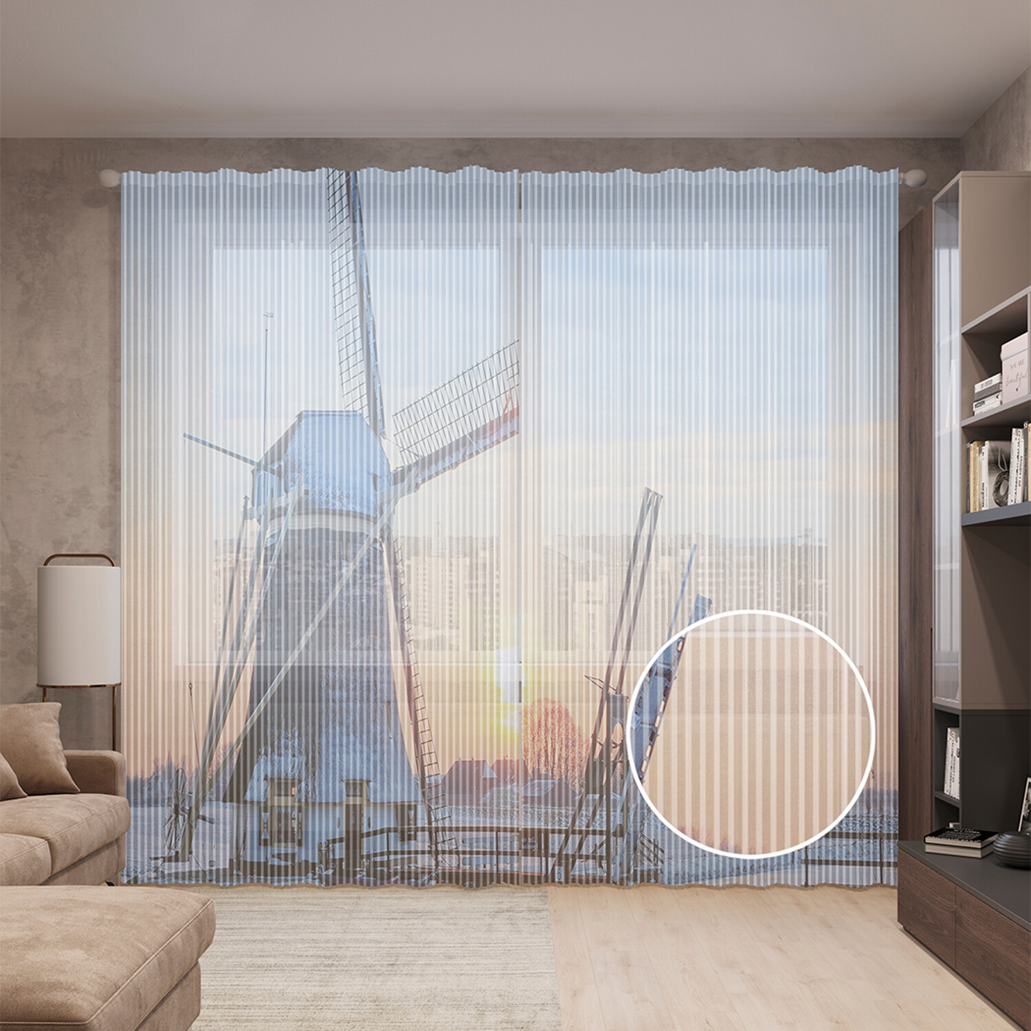 

Тюль вуаль на шторной ленте с принтом JoyArty "Мельницы в снегу", 310х265 см, Мельницы в снегу