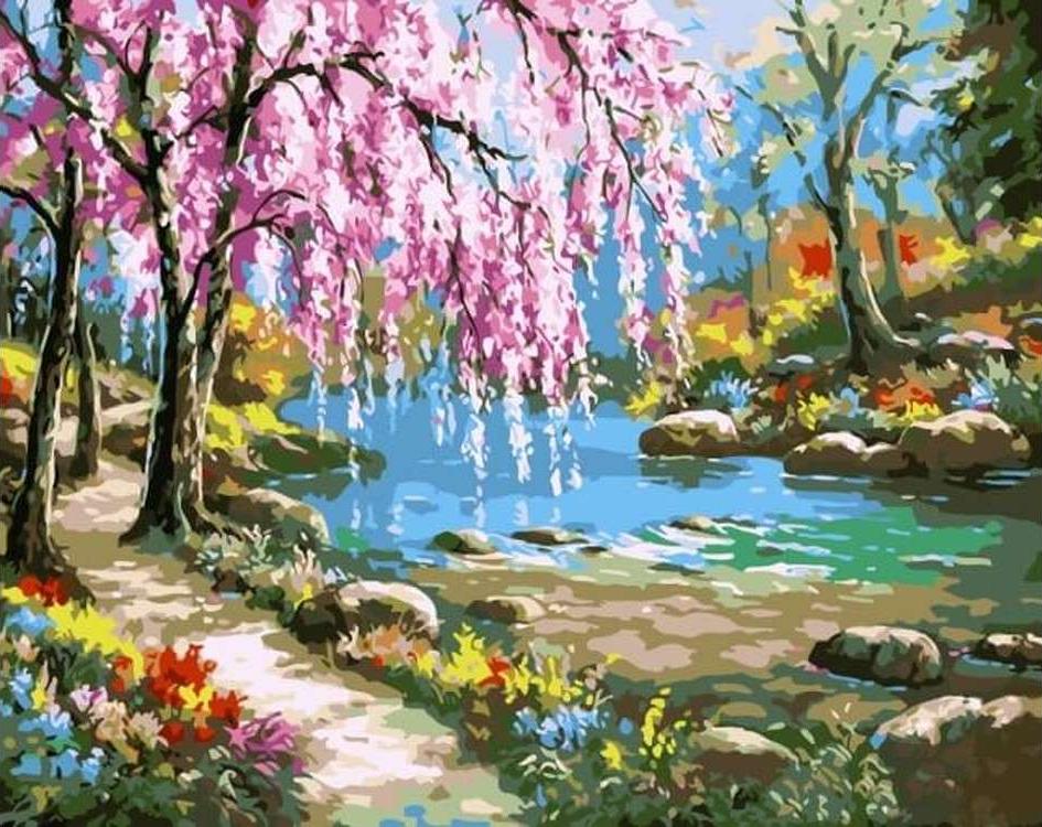 

Картина по номерам Цветной Сакура у реки, 40x50 см, Сакура у реки