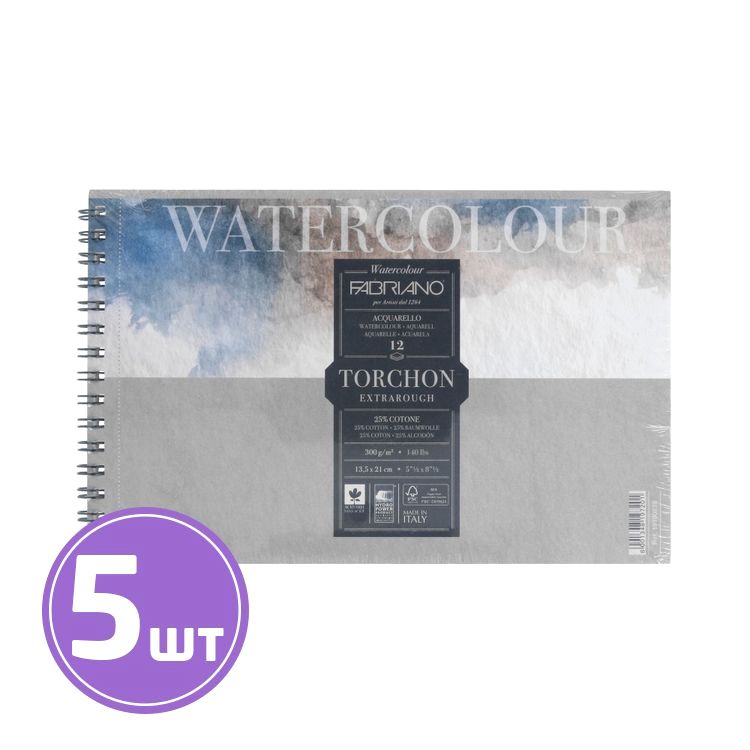 

Альбом для акварели Fabriano Watercolour Studio Torchon, 300 г/м2, 13,5х21 см 5 шт по 12 л