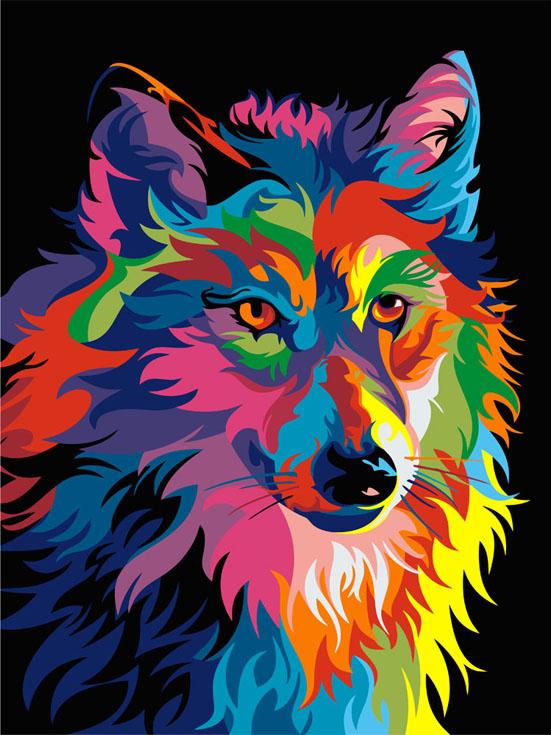 

Картина по номерам Цветной Радужный волк, 30x40 см, Радужный волк