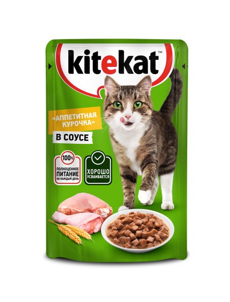 Влажный корм для кошек Kitekat с курицей в соусе 85г 34₽