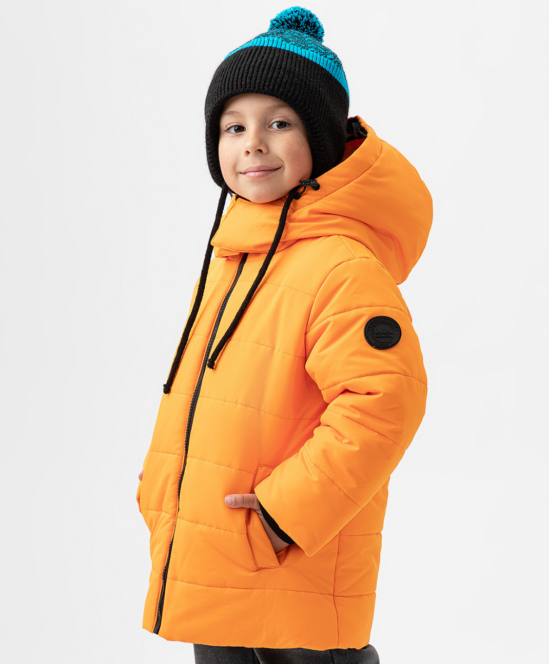 фото Куртка зимняя с капюшоном и манжетами оранжевая button blue 222bbbmc41036100 р.104