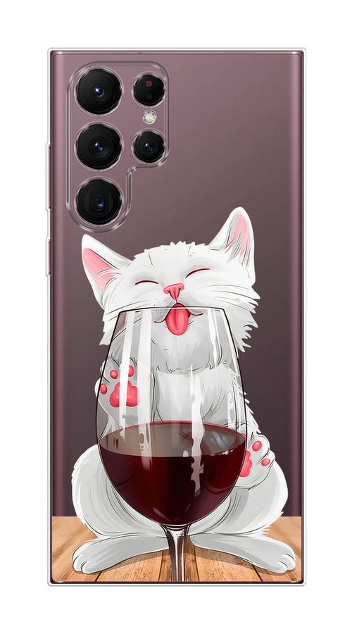

Чехол Homey на Samsung Galaxy S22 Ultra "Кот с бокалом", Прозрачный;белый;красный, 2104050-1