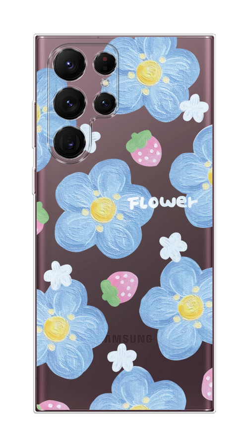 

Чехол Homey на Samsung Galaxy S22 Ultra "Цветы и клубники", Прозрачный;голубой;белый, 2104050-1