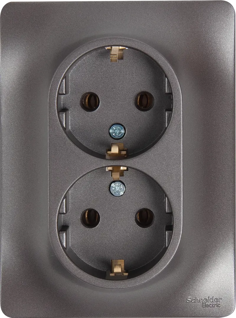 фото Розетка двойная встраиваемая schneider electric glossa с заземлением цвет графитовый systeme electric