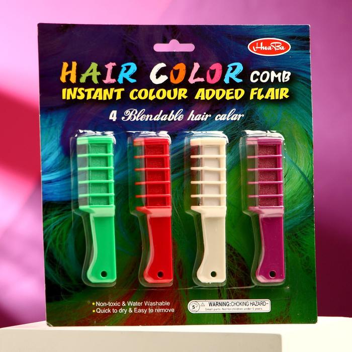 Мелки для волос с насадкой, набор 4 цвета мелки для волос vita udin 6 шт зеленый фиол голубой желтый розовый красный 4869267