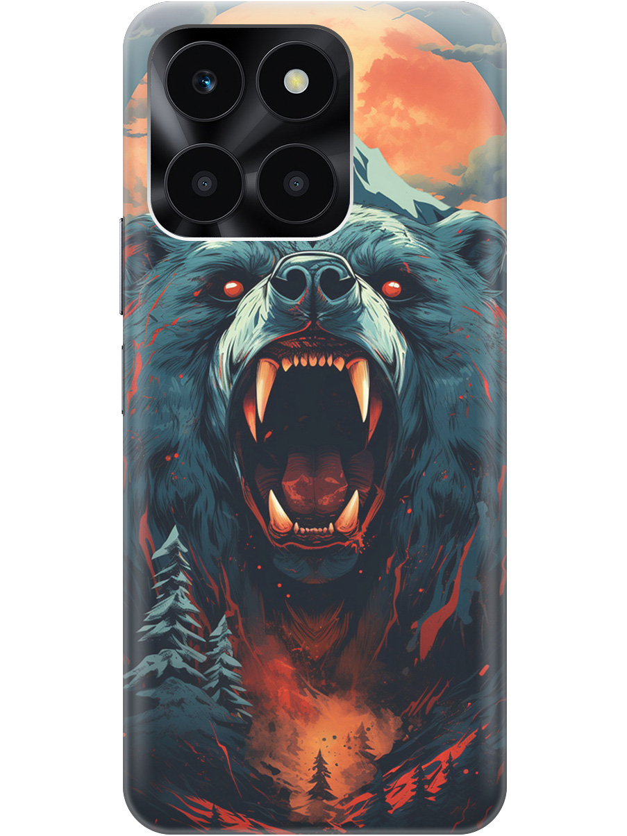 

Чехол на Honor X6a силиконовый с принтом "Гризли при красной луне", Красный;синий;черный, 20001441