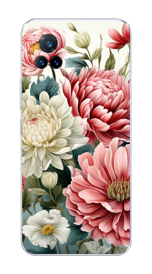 

Чехол на Vivo V21 "Садовые цветы рисунок", Розовый;зеленый;белый, 264350-1