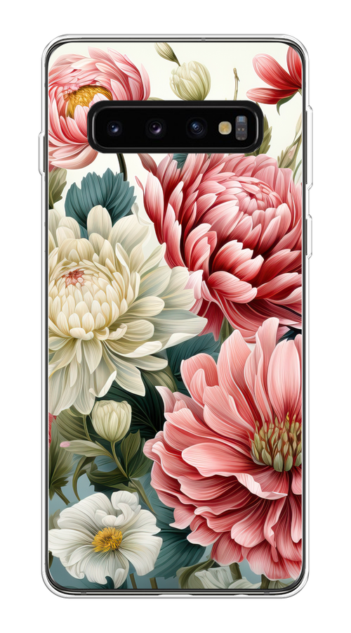 

Чехол на Samsung Galaxy S10 Plus "Садовые цветы рисунок", Розовый;зеленый;белый, 27150-1