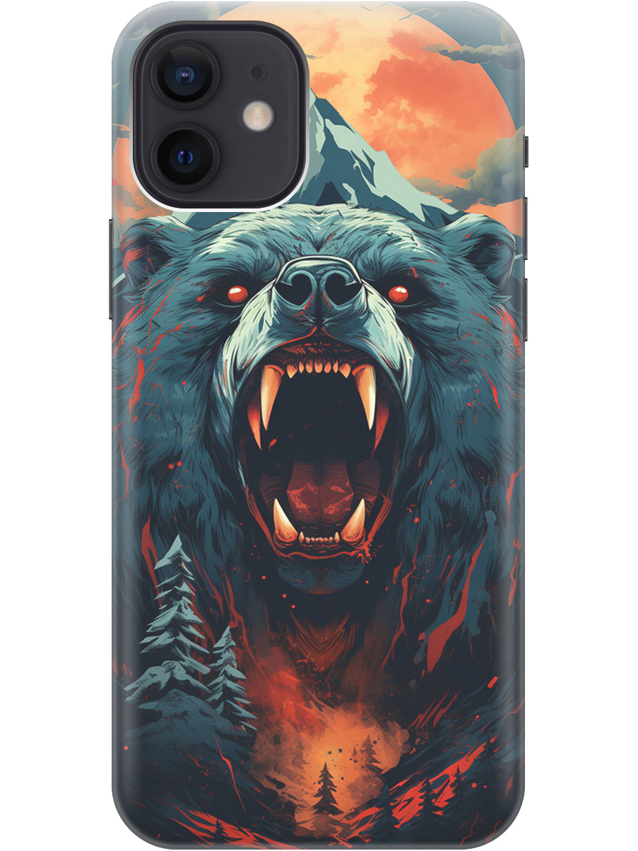 

Чехол на Apple iPhone 12/Apple iPhone 12 Pro "Гризли при красной луне", Красный;синий;черный, 20000443