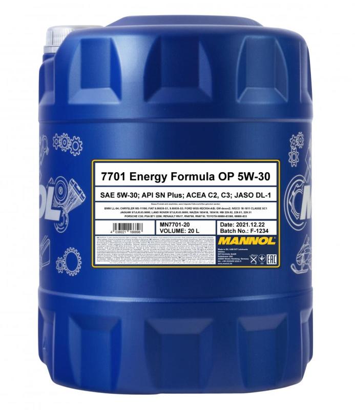 Моторное масло синтетическое MANNOL ENERGY FORMULA OP 7701 5W-30 20 л. 100057327039