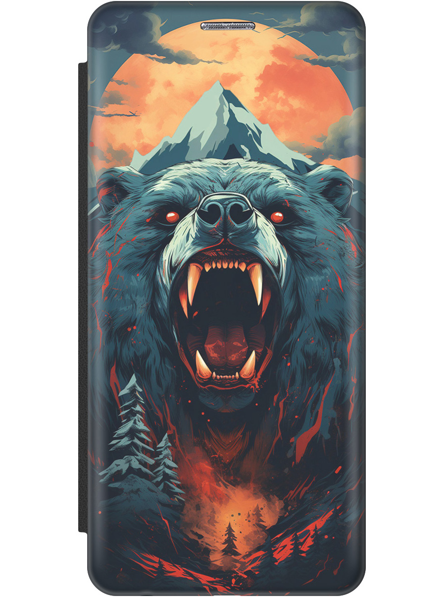 

Чехол-книжка на Apple iPhone 12 / Apple iPhone 12 Pro с принтом "Гризли при красной луне", Красный;синий;черный, 20000445
