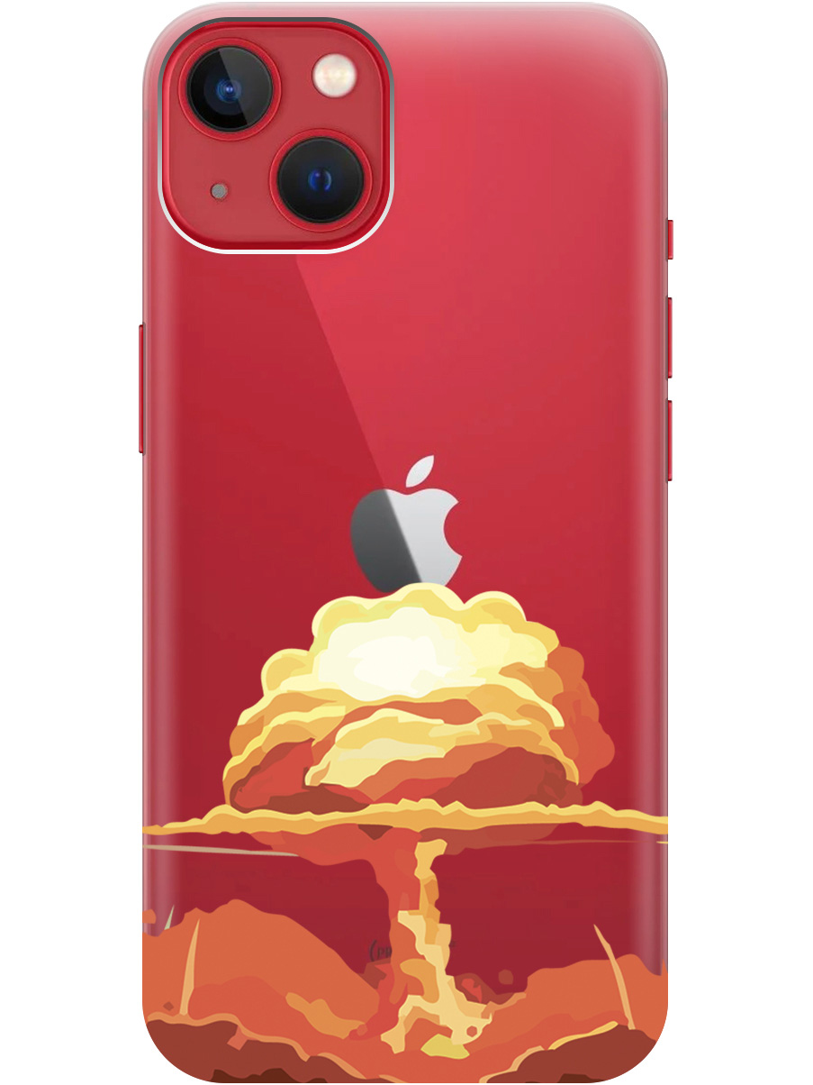 

Чехол на Apple iPhone 14 силиконовый с принтом "Boom", Прозрачный;красный, 20000132