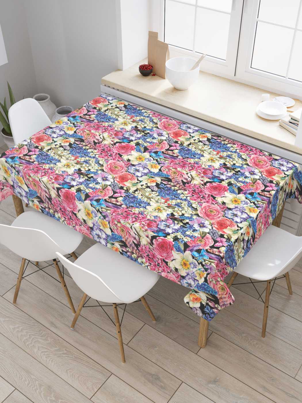 

Скатерть прямоугольная JoyArty "Богатство цветов" из сатена, 180x145 см, Розовый, Богатство цветов