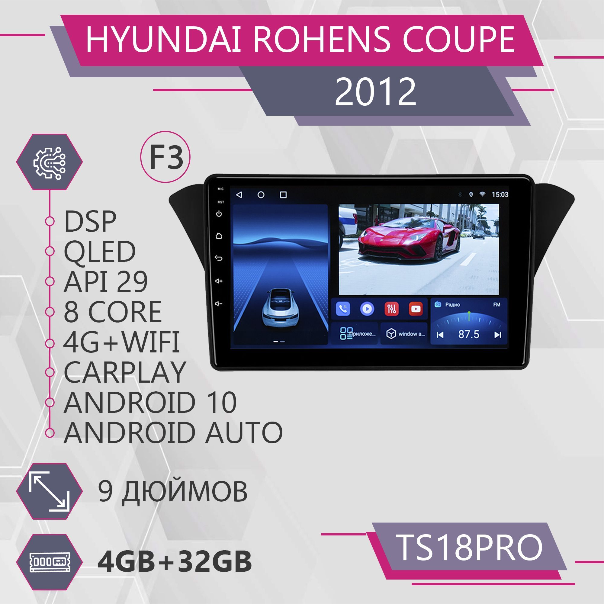 Магнитола Точка Звука TS18Pro для Hyundai Rohens Coupe / Хендай Роенс Купе 4+32GB 2din