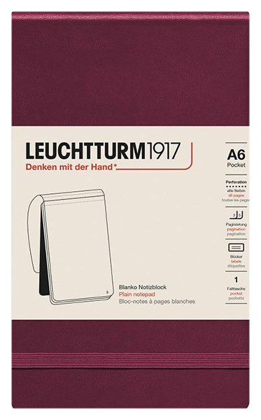

Блокнот нелинованный Leuchtturm Reporter Notepad Pocket 188 л твердая обложка винный