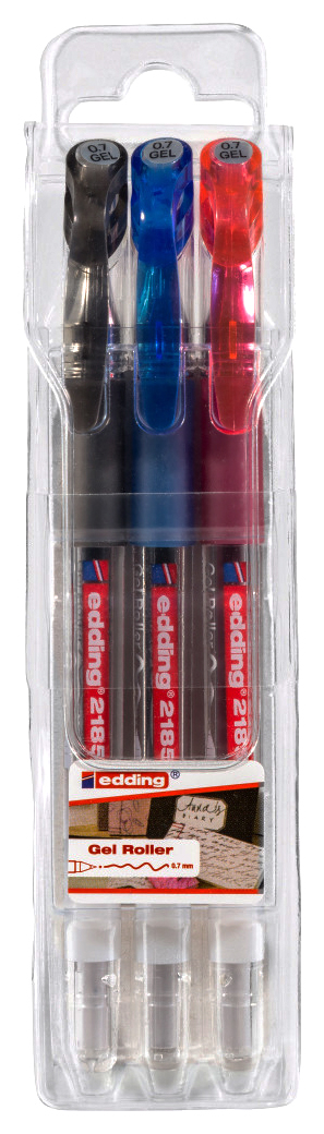 Набор ручек гелевых Edding Standart E-2185#3Sst, красные, черные, синие, 0,7 мм, 3 шт.
