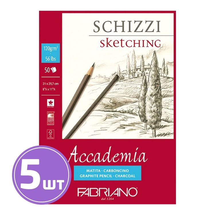 

Альбом для эскизов Fabriano Accademia, 120 г/м2, A4, 21х29,7 см 5 альбомов по 50 л.