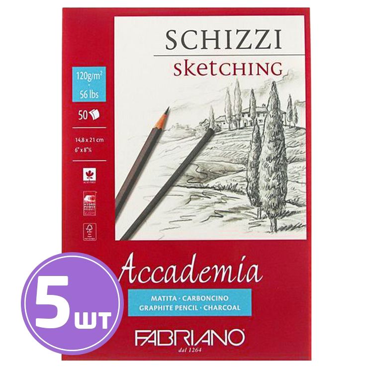 

Альбом для эскизов Fabriano Accademia, 120 г/м2, A5, 14,8х21 см 5 альбомов по 50 л.