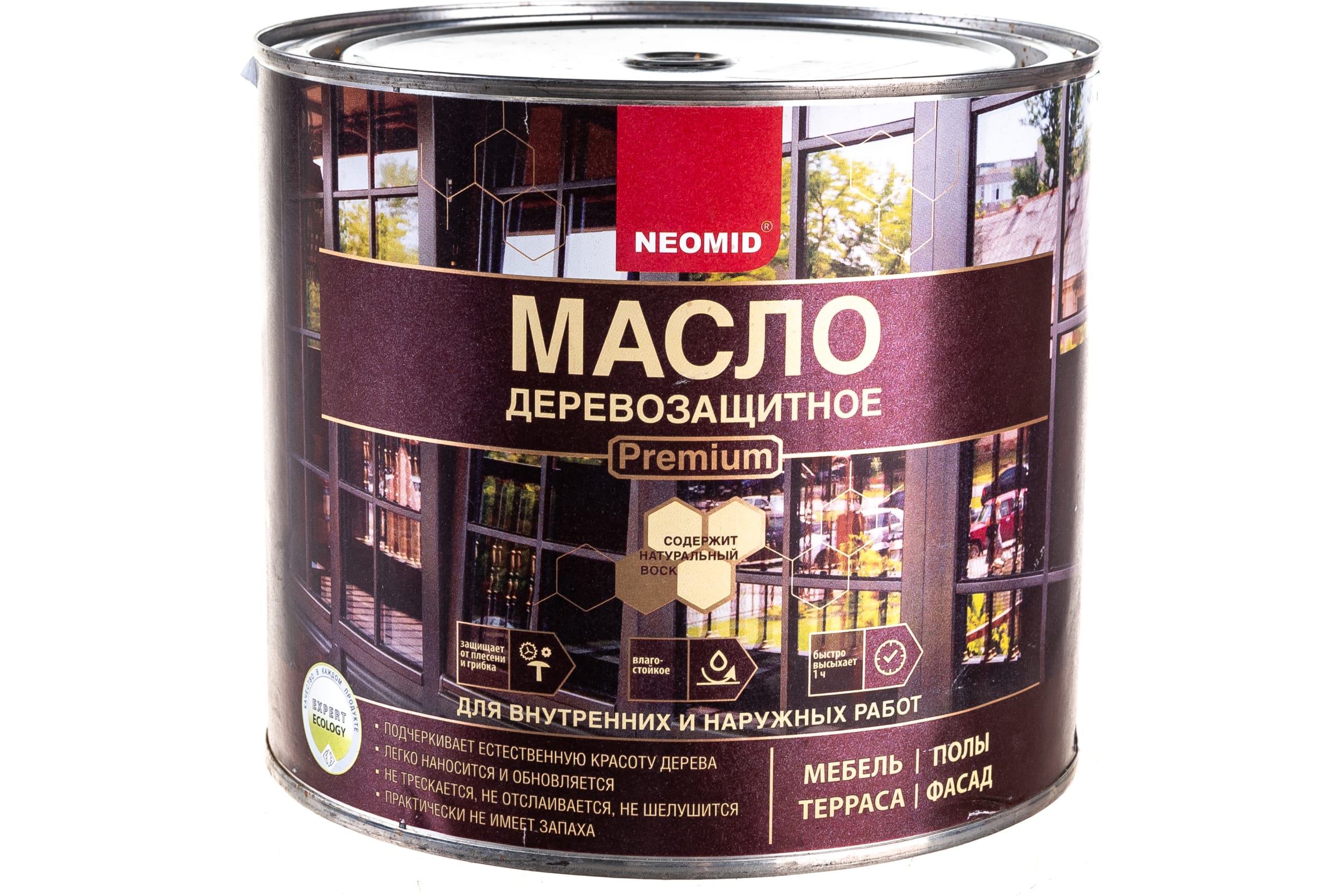 фото Масло neomid premium деревозащитное, с натуральным воском, бесцветное, 2 л