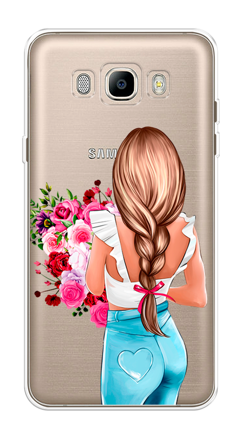

Чехол на Samsung Galaxy J7 2016 "Девушка с цветами", Коричневый;розовый;голубой, 23050-6