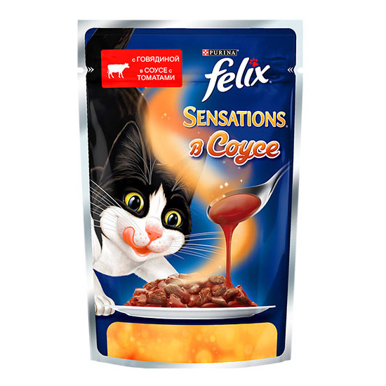 фото Влажный корм для кошек felix sensation, говядина, томат, 85г