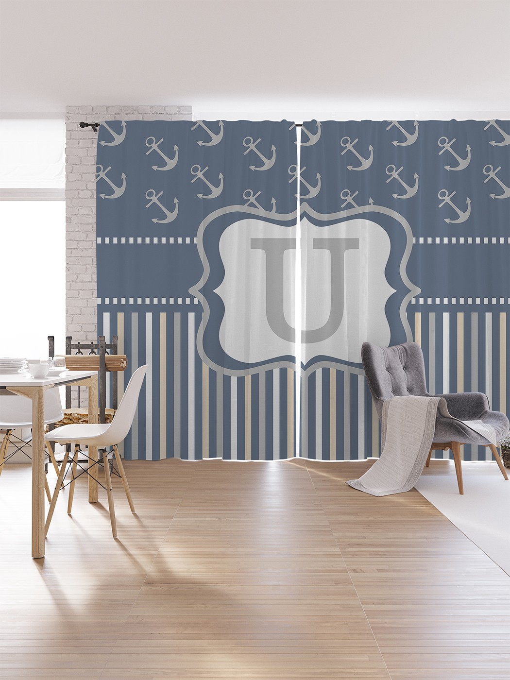 

Шторы под лён «Морская u», серия Oxford DeLux, 340х265 см